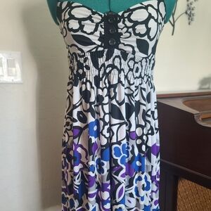 Floral Black and White Dress with Purple And Blue Accents